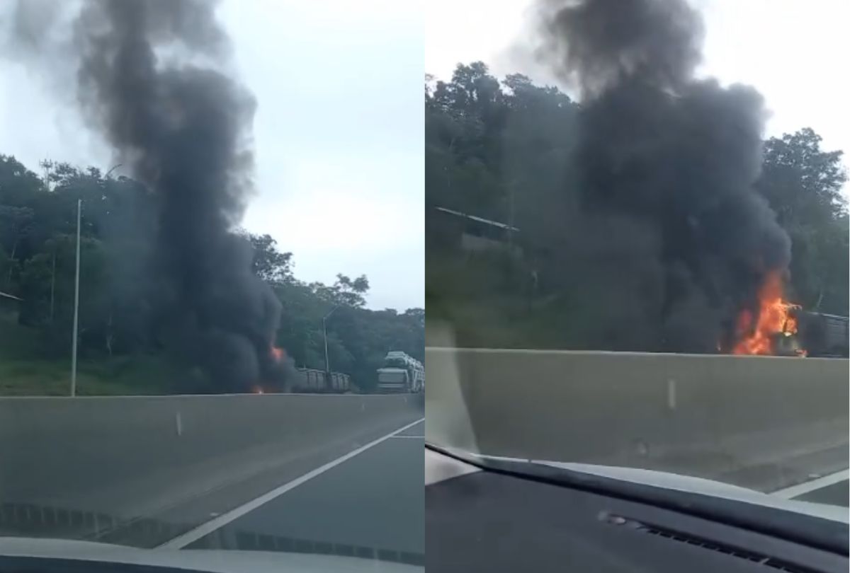 Caminhão pega fogo e interdita BR-277 no Litoral do Paraná