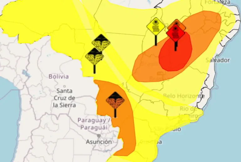 O Instituto Nacional de Meteorologia (Inmet) emitiu alertas de tempestades e baixa umidade para diversas regiões do Brasil neste sábado (10).