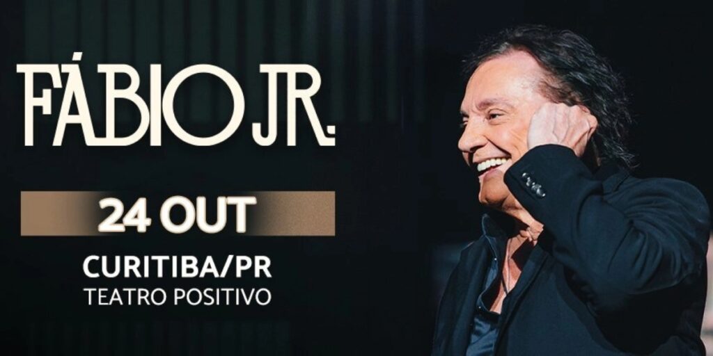 Fábio Jr. retorna a Curitiba com um show que celebra os grandes sucessos de sua trajetória no dia 24 de outubro. Ingressos estão disponíveis.